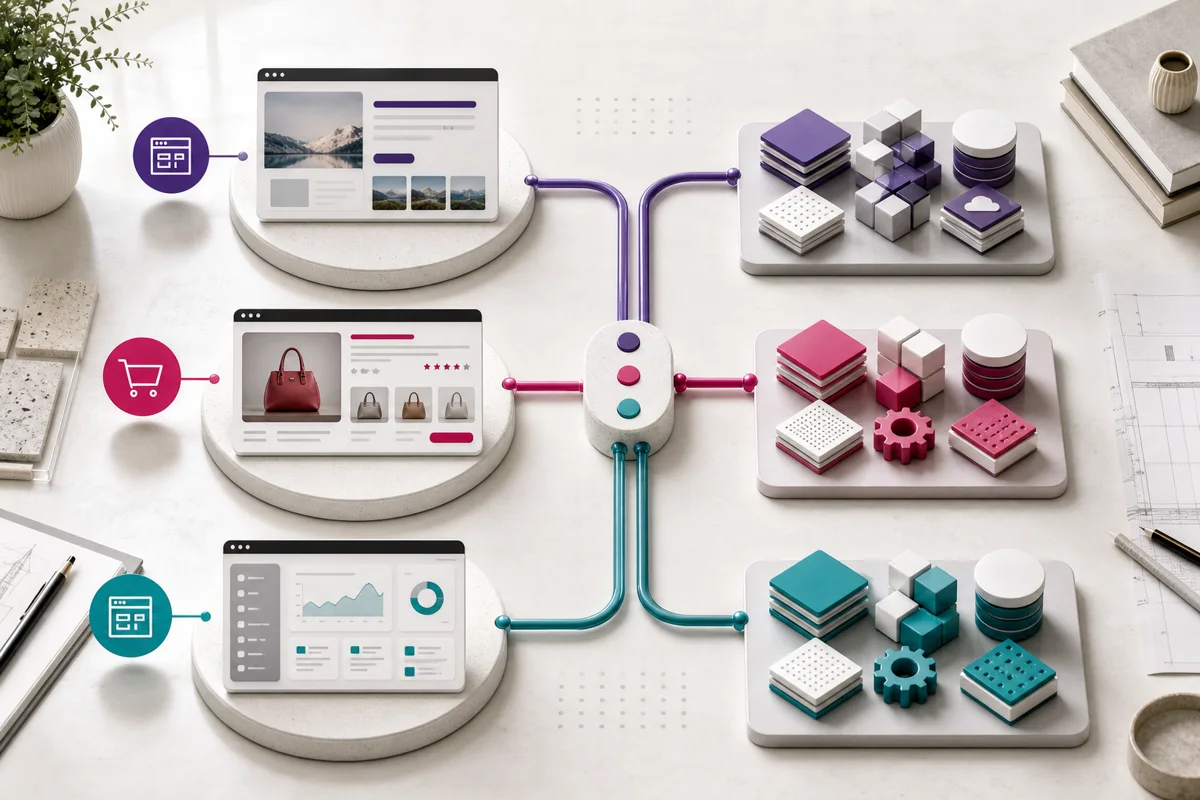 Carte des technologies pour un site de contenu, une boutique en ligne et une application métier
